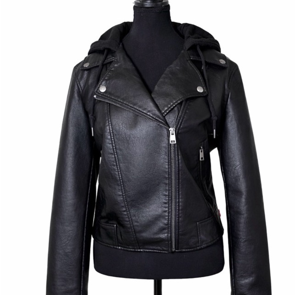 Women's Levi’s Black Leather with hood Jacket Medium